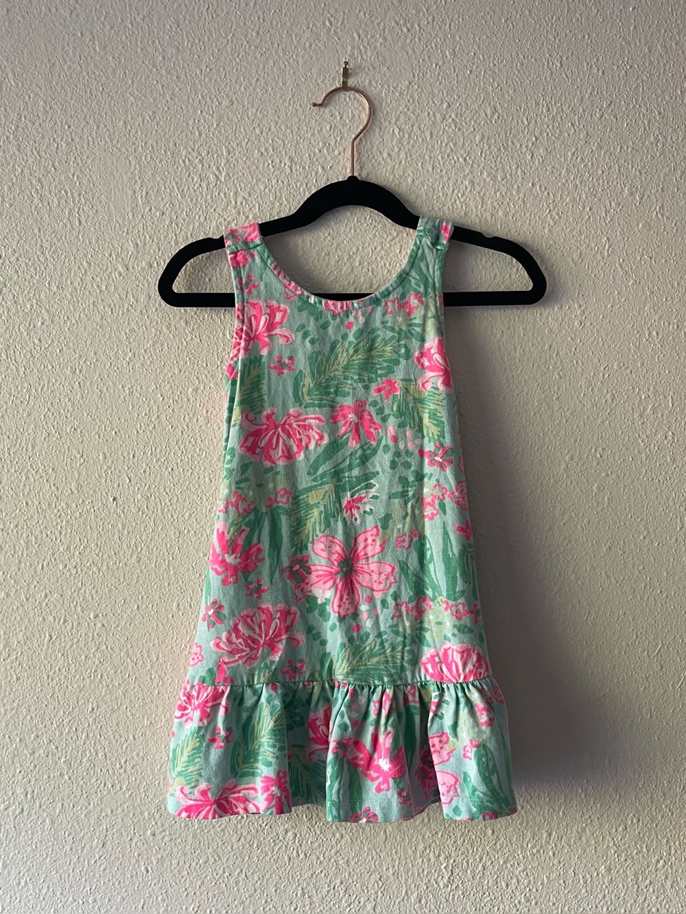Tommy Bahama Girls XS 4 Tropical Floral Dress Pink Green Tie Back Ruffle